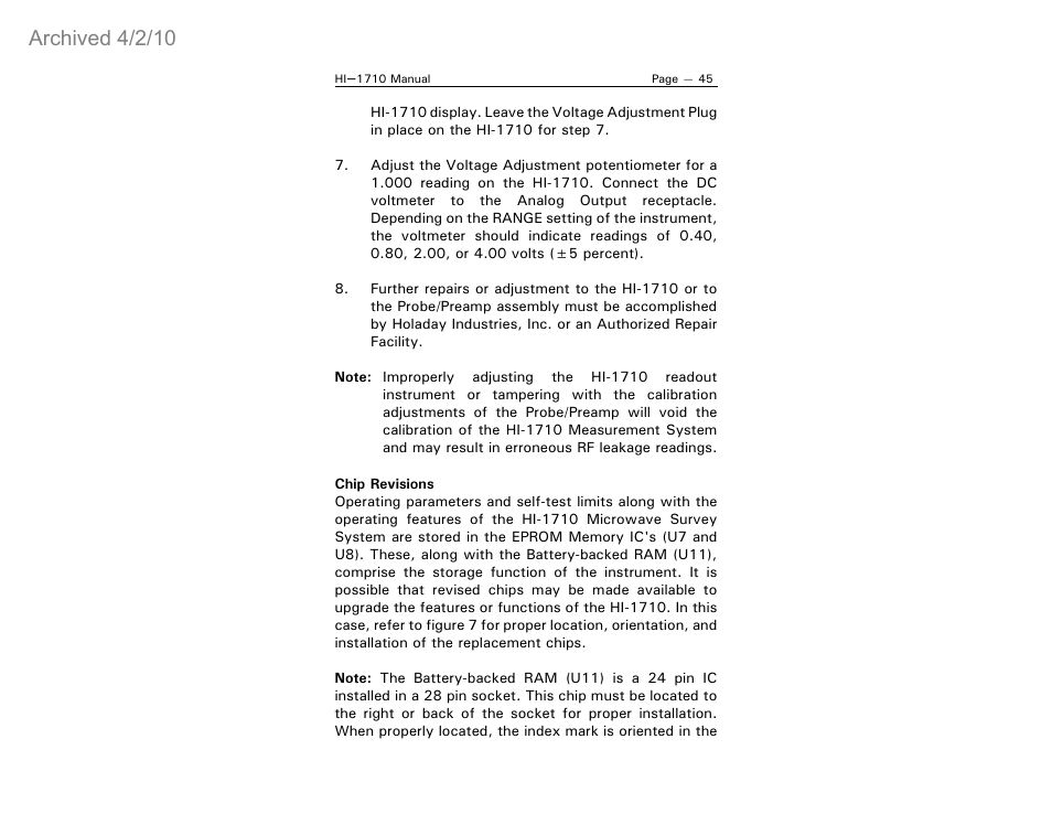 Archived 4/2/10 | ETS-Lindgren HI-1710 Microwave Measurement System (Archived) User Manual | Page 50 / 61