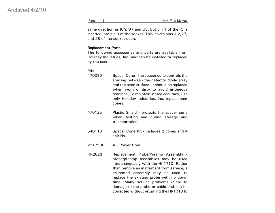 Archived 4/2/10 | ETS-Lindgren HI-1710 Microwave Measurement System (Archived) User Manual | Page 51 / 61