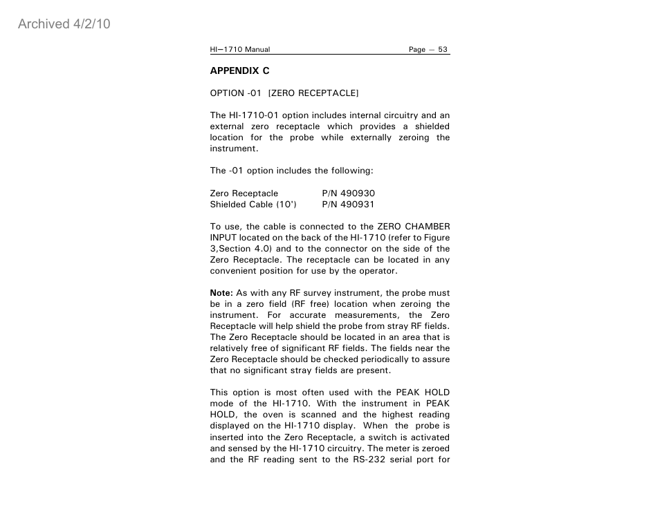 Archived 4/2/10 | ETS-Lindgren HI-1710 Microwave Measurement System (Archived) User Manual | Page 58 / 61