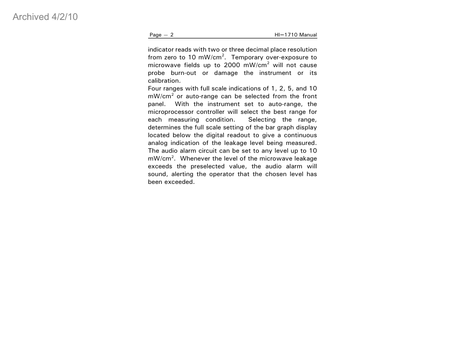 Archived 4/2/10 | ETS-Lindgren HI-1710 Microwave Measurement System (Archived) User Manual | Page 7 / 61
