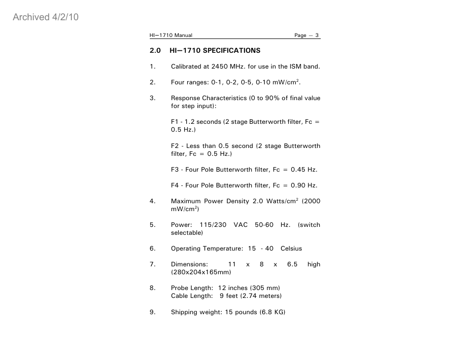 Archived 4/2/10 | ETS-Lindgren HI-1710 Microwave Measurement System (Archived) User Manual | Page 8 / 61