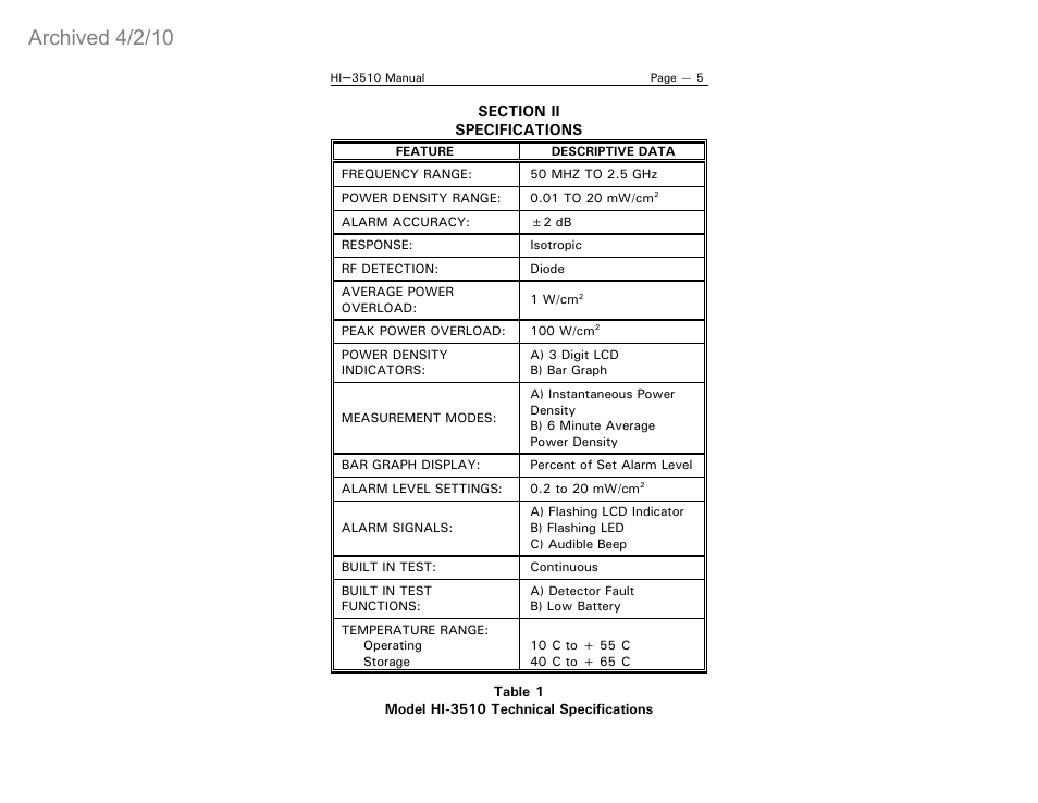 Archived 4/2/10 | ETS-Lindgren HI-3510 RF Radiation Badge Broadband Electromagnetic Radiation Detector (Archived) User Manual | Page 10 / 29