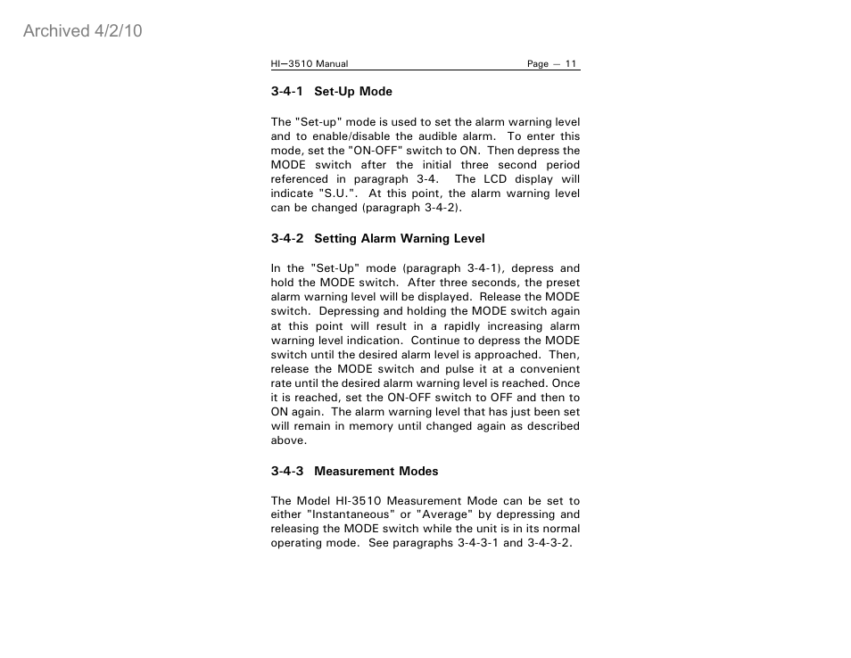 Archived 4/2/10 | ETS-Lindgren HI-3510 RF Radiation Badge Broadband Electromagnetic Radiation Detector (Archived) User Manual | Page 16 / 29