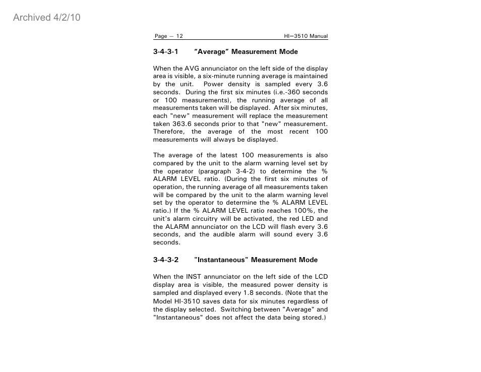 Archived 4/2/10 | ETS-Lindgren HI-3510 RF Radiation Badge Broadband Electromagnetic Radiation Detector (Archived) User Manual | Page 17 / 29