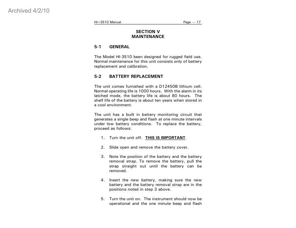 Archived 4/2/10 | ETS-Lindgren HI-3510 RF Radiation Badge Broadband Electromagnetic Radiation Detector (Archived) User Manual | Page 22 / 29