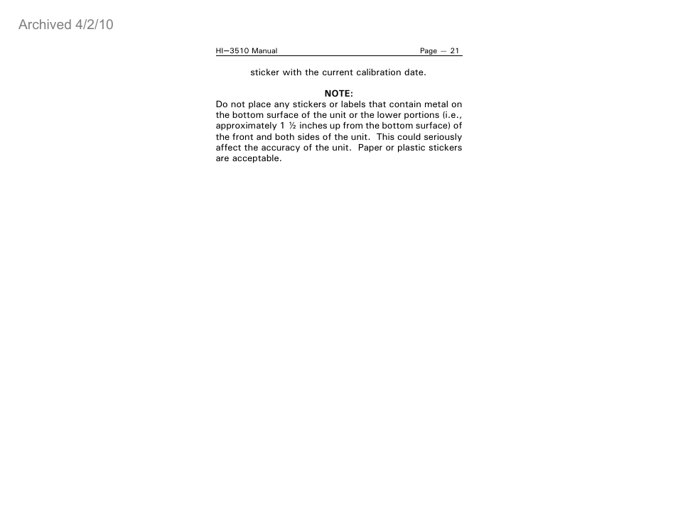 Archived 4/2/10 | ETS-Lindgren HI-3510 RF Radiation Badge Broadband Electromagnetic Radiation Detector (Archived) User Manual | Page 26 / 29