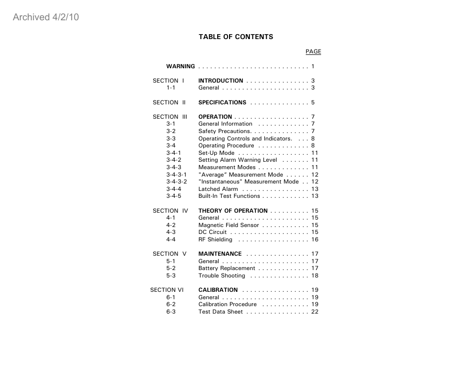 Archived 4/2/10 | ETS-Lindgren HI-3510 RF Radiation Badge Broadband Electromagnetic Radiation Detector (Archived) User Manual | Page 3 / 29