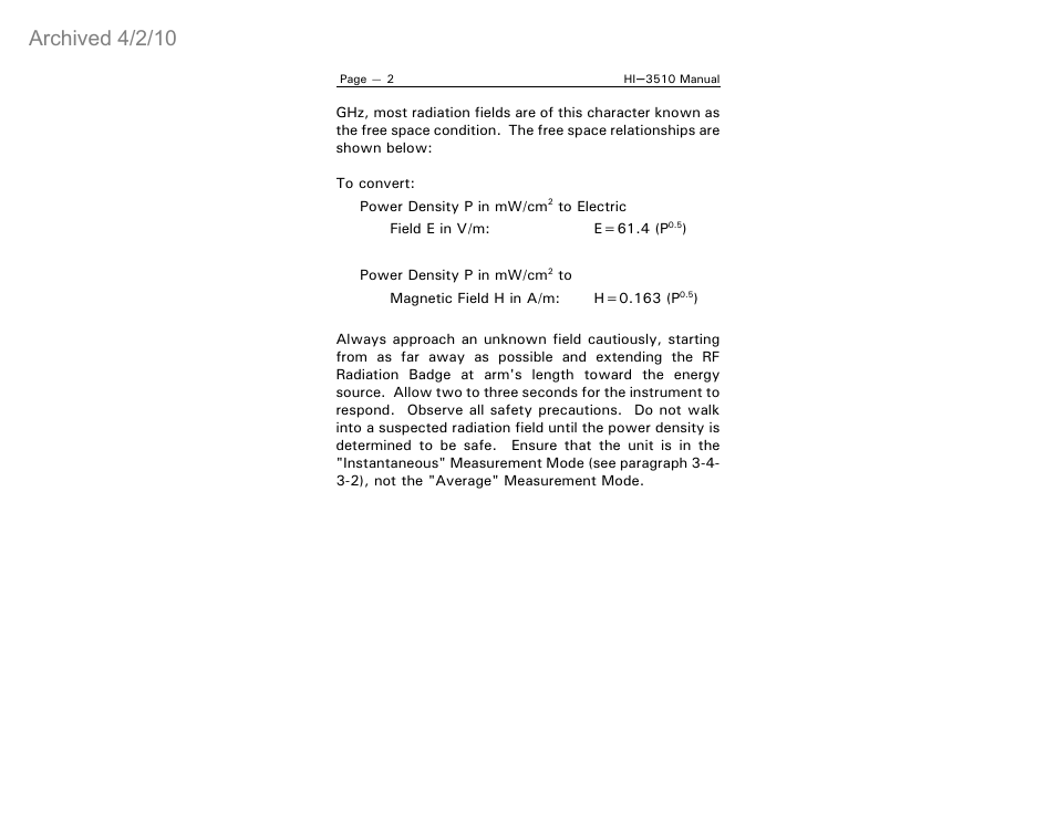 Archived 4/2/10 | ETS-Lindgren HI-3510 RF Radiation Badge Broadband Electromagnetic Radiation Detector (Archived) User Manual | Page 7 / 29