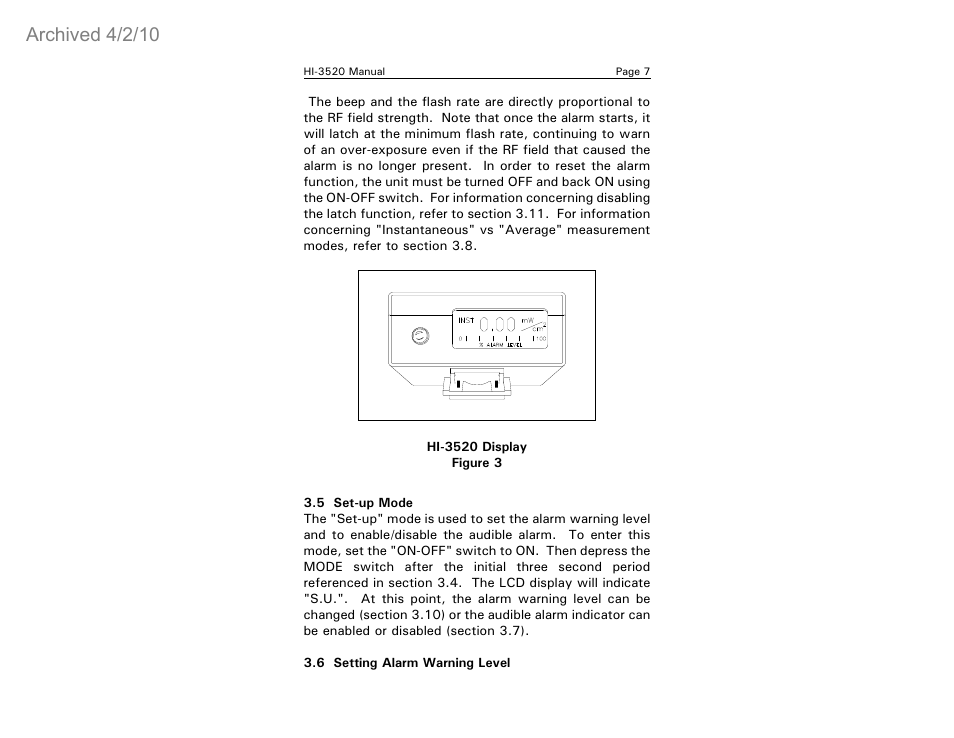 Archived 4/2/10 | ETS-Lindgren HI-3520 Microwave Monitor (Archived) User Manual | Page 11 / 26