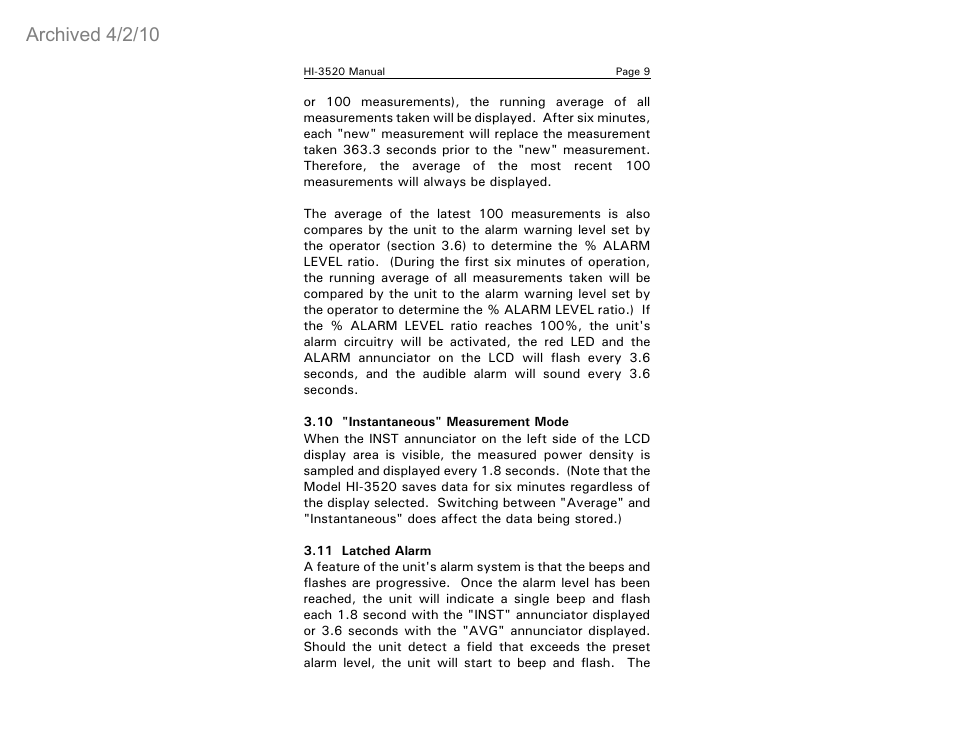 Archived 4/2/10 | ETS-Lindgren HI-3520 Microwave Monitor (Archived) User Manual | Page 13 / 26