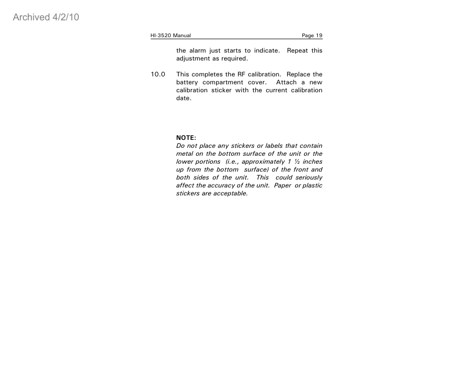 Archived 4/2/10 | ETS-Lindgren HI-3520 Microwave Monitor (Archived) User Manual | Page 23 / 26
