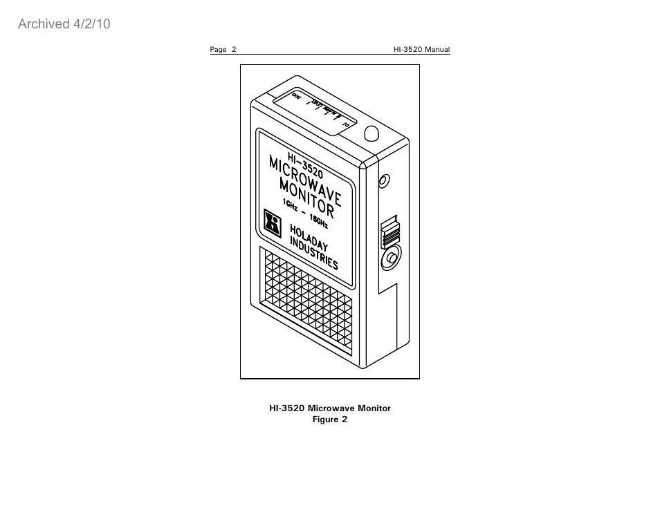 Archived 4/2/10 | ETS-Lindgren HI-3520 Microwave Monitor (Archived) User Manual | Page 6 / 26