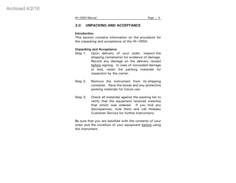 Archived 4/2/10 | ETS-Lindgren HI-3550 Magnetic Field Monitor (Archived) User Manual | Page 10 / 31