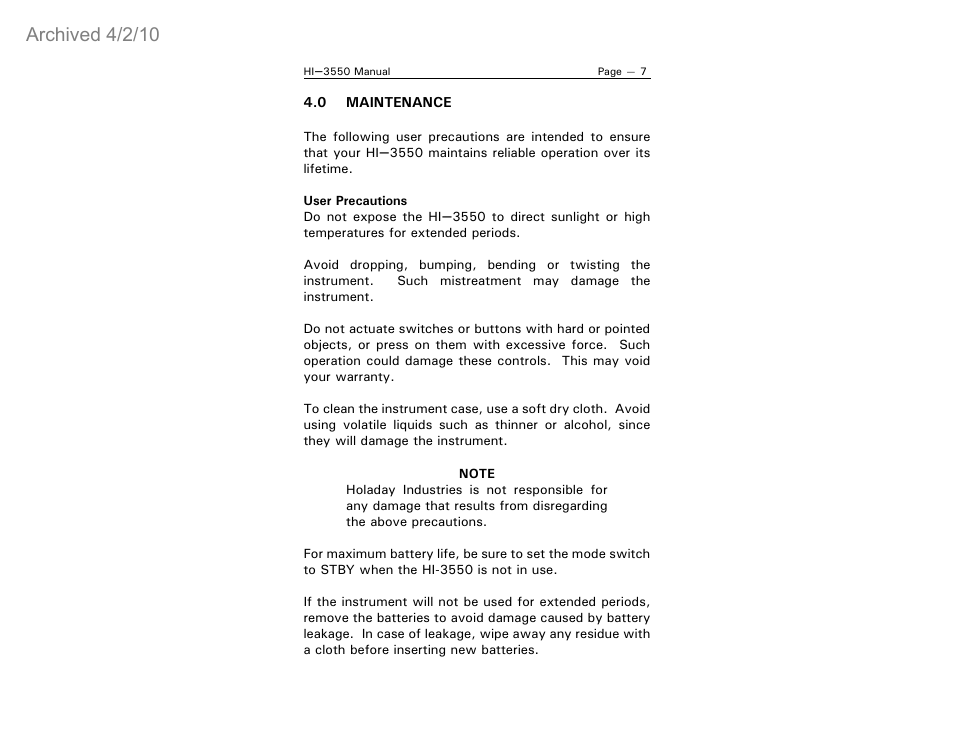 Archived 4/2/10 | ETS-Lindgren HI-3550 Magnetic Field Monitor (Archived) User Manual | Page 12 / 31