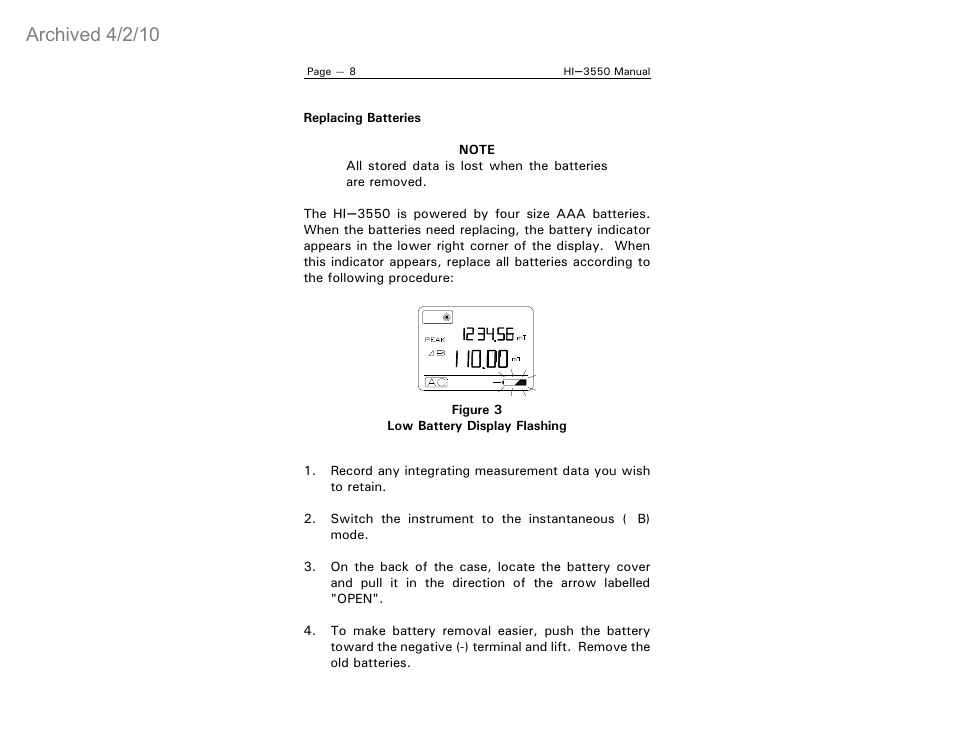Archived 4/2/10 | ETS-Lindgren HI-3550 Magnetic Field Monitor (Archived) User Manual | Page 13 / 31