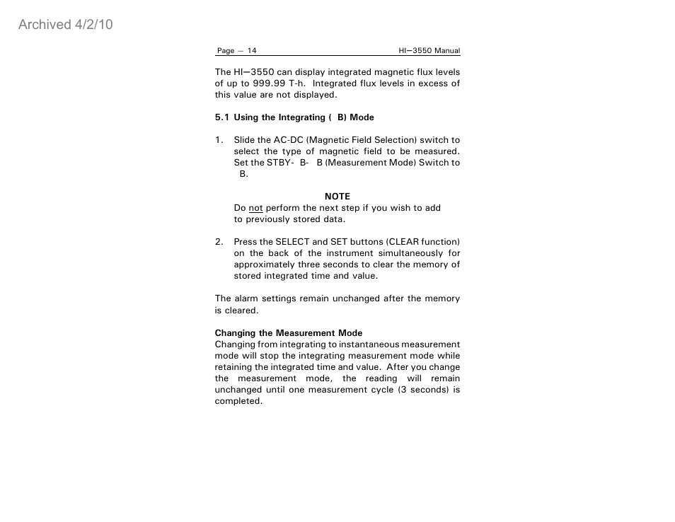 Archived 4/2/10 | ETS-Lindgren HI-3550 Magnetic Field Monitor (Archived) User Manual | Page 19 / 31