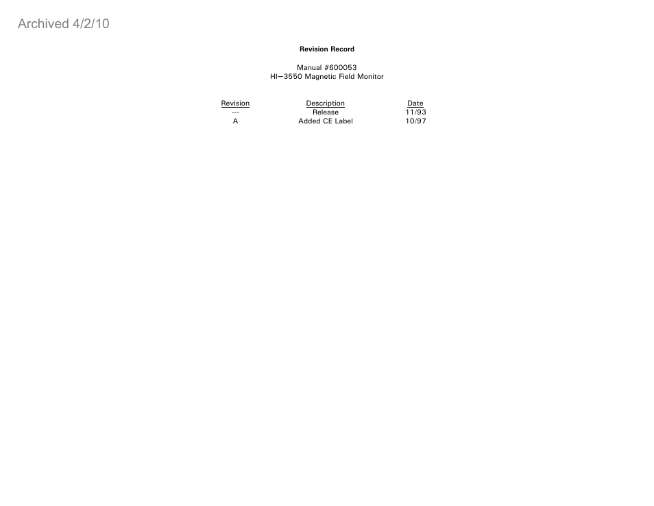 Archived 4/2/10 | ETS-Lindgren HI-3550 Magnetic Field Monitor (Archived) User Manual | Page 2 / 31
