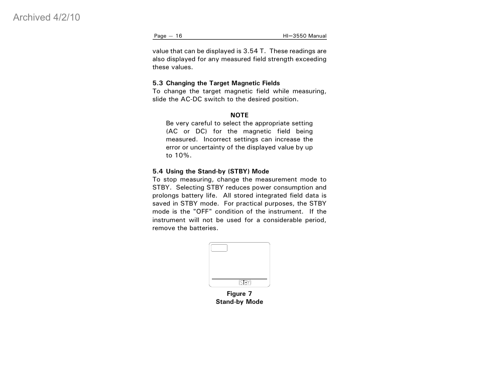 Archived 4/2/10 | ETS-Lindgren HI-3550 Magnetic Field Monitor (Archived) User Manual | Page 21 / 31