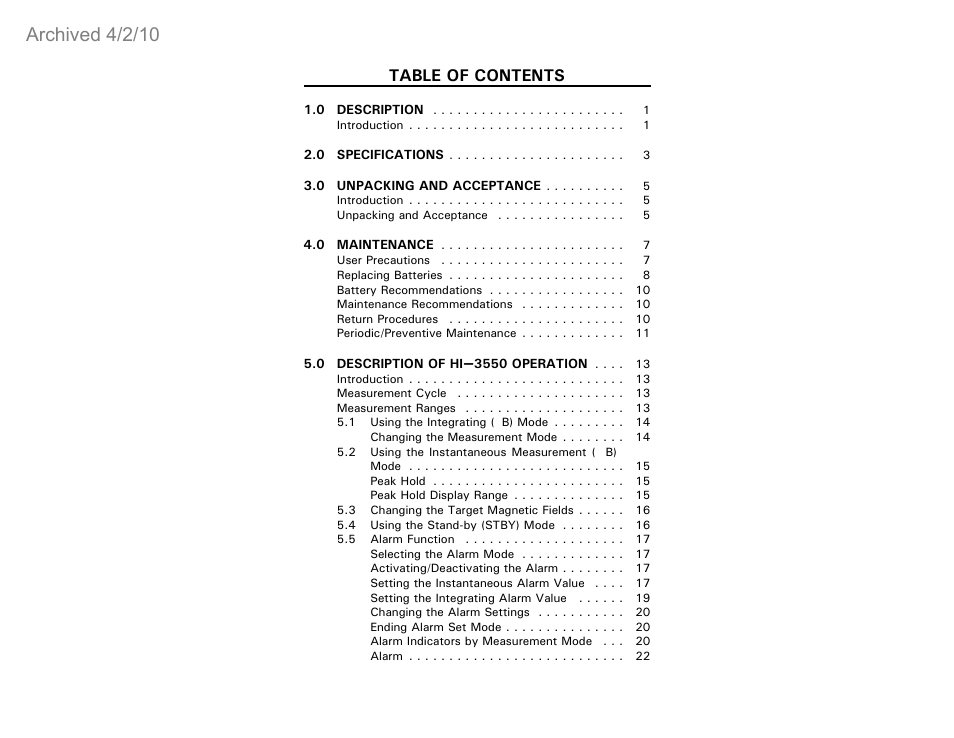 ETS-Lindgren HI-3550 Magnetic Field Monitor (Archived) User Manual | Page 3 / 31