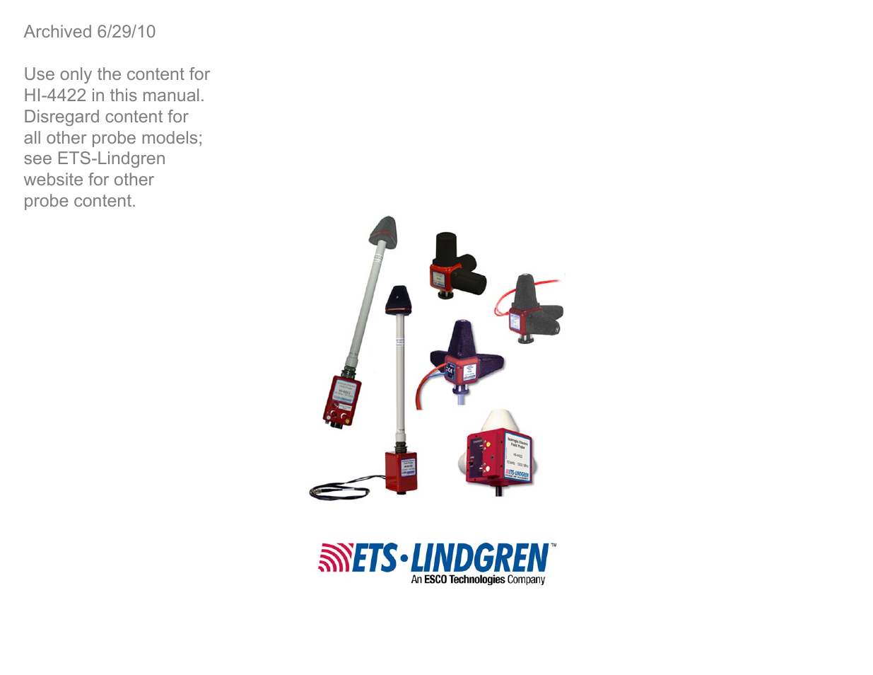 ETS-Lindgren HI-4422 Field Probe (Archived) User Manual | 158 pages