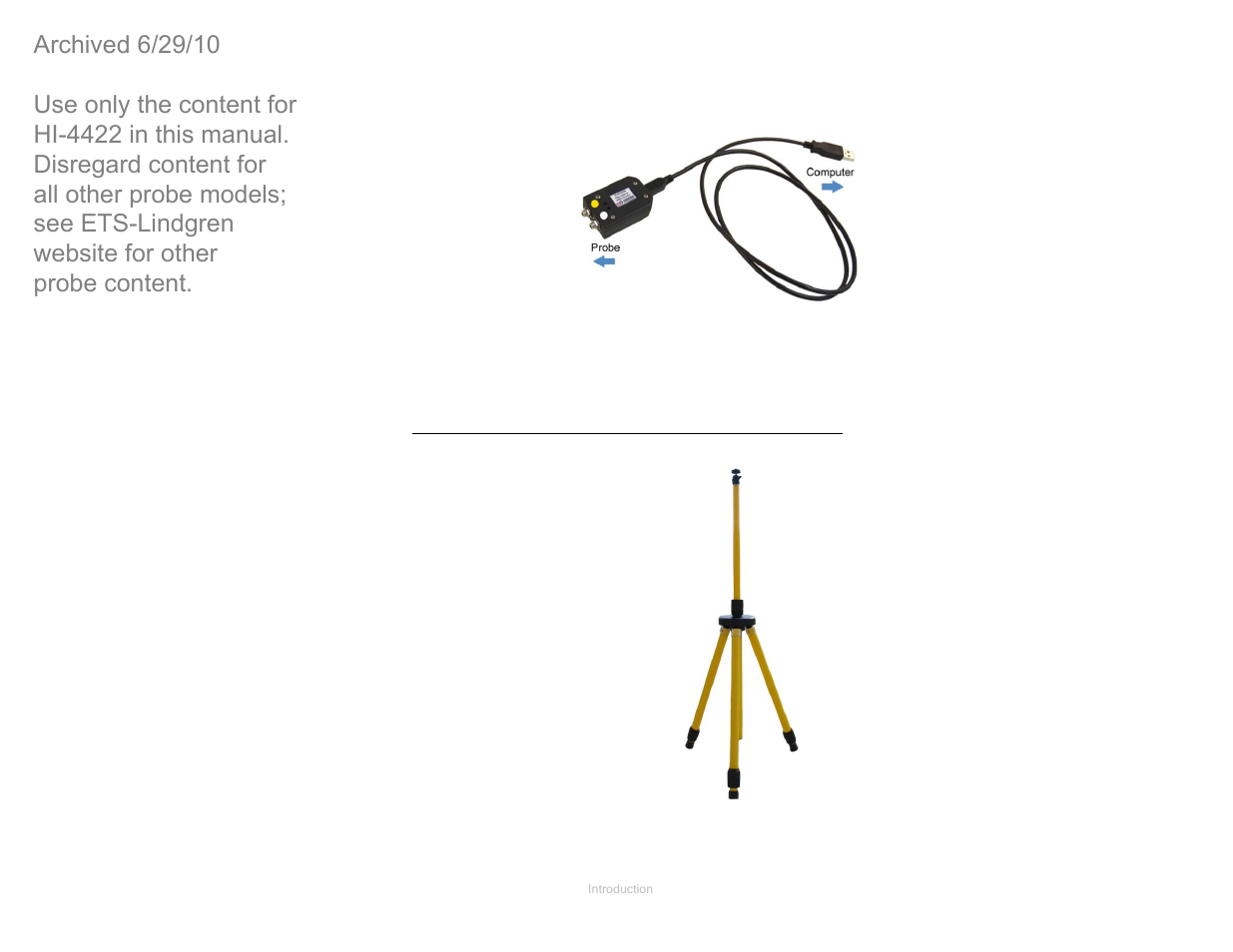 Hi4413usb fiber optic to usb converter, Optional tripod, Hi-4413usb fiber optic to usb converter | ETS-Lindgren HI-4422 Field Probe (Archived) User Manual | Page 14 / 158