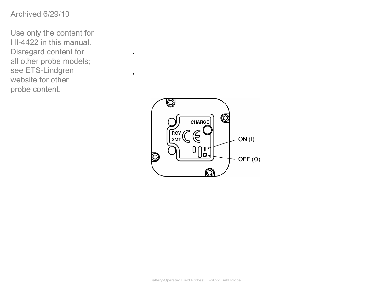 Hi6022 power switch, Hi-6022 power switch | ETS-Lindgren HI-4422 Field Probe (Archived) User Manual | Page 44 / 158