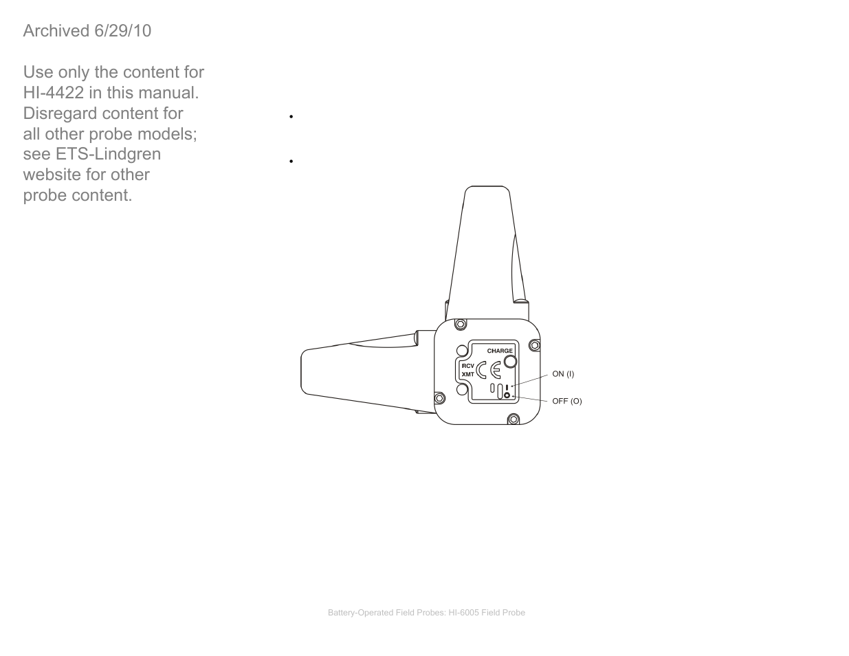 Hi6005 power switch, Hi-6005 power switch | ETS-Lindgren HI-4422 Field Probe (Archived) User Manual | Page 60 / 158