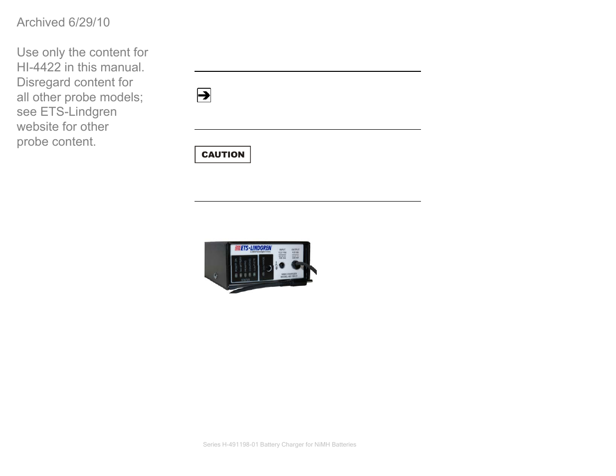 Appendix b: series h-491198-01 battery charger, For nimh batteries | ETS-Lindgren HI-4422 Field Probe (Archived) User Manual | Page 83 / 158