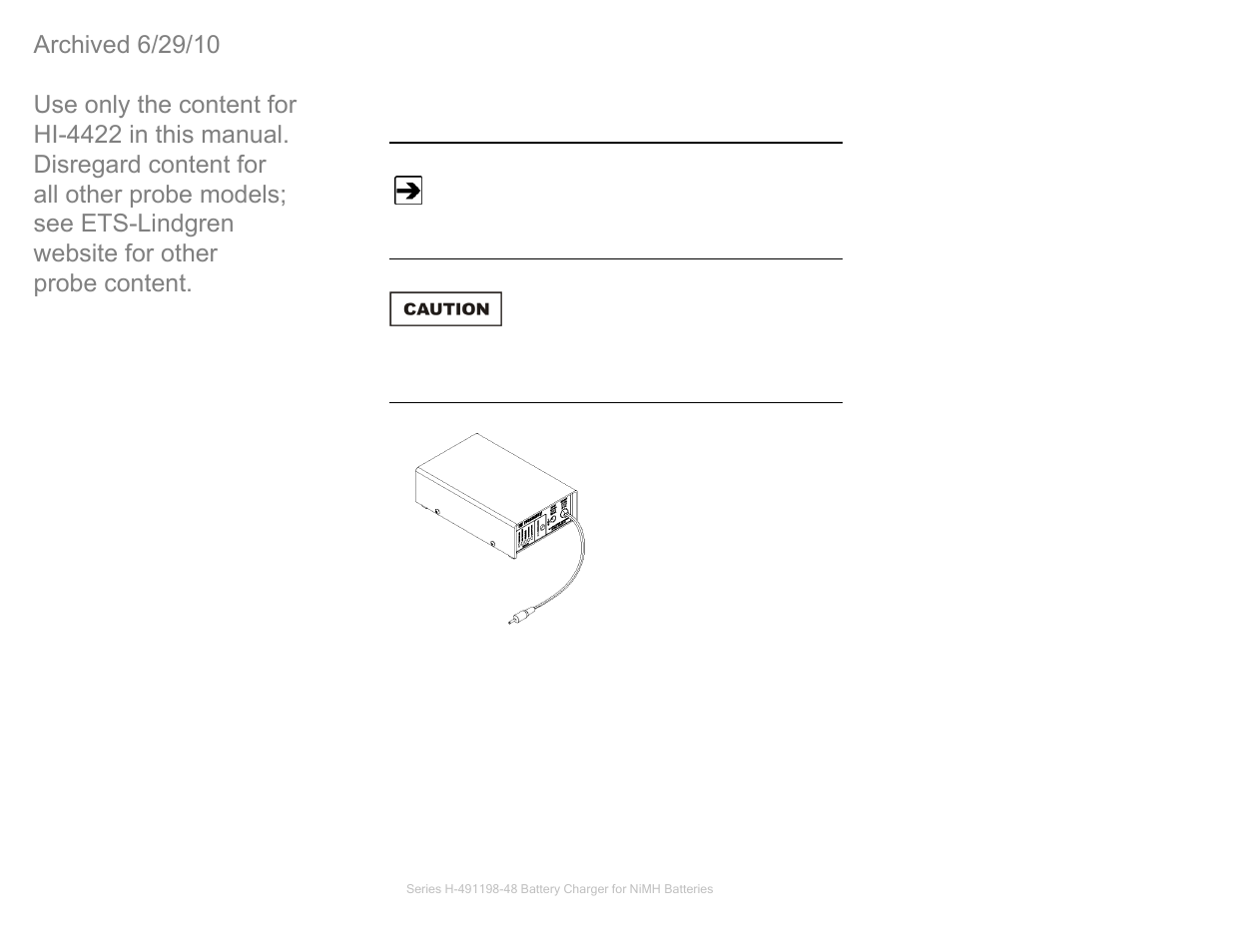 Appendix c: series h-491198-48 battery charger, For nimh batteries | ETS-Lindgren HI-4422 Field Probe (Archived) User Manual | Page 91 / 158