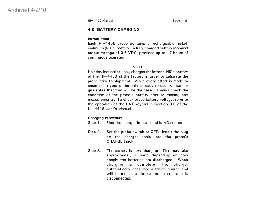 Archived 4/2/10 | ETS-Lindgren HI-4456 Isotropic Electric Field Probe (Archived) User Manual | Page 14 / 35