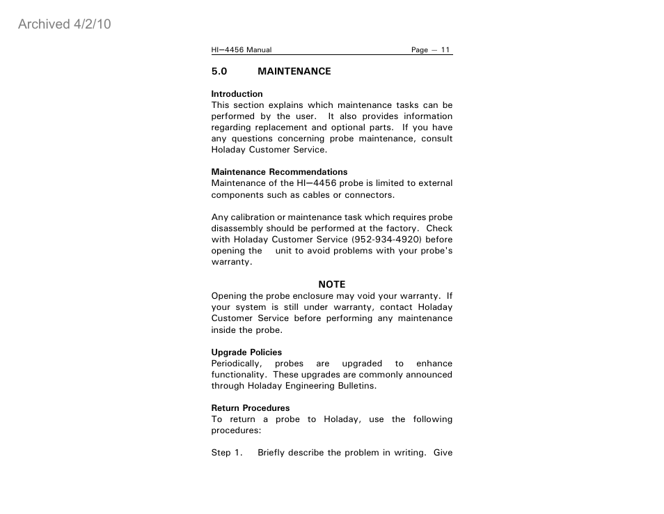 Archived 4/2/10 | ETS-Lindgren HI-4456 Isotropic Electric Field Probe (Archived) User Manual | Page 16 / 35