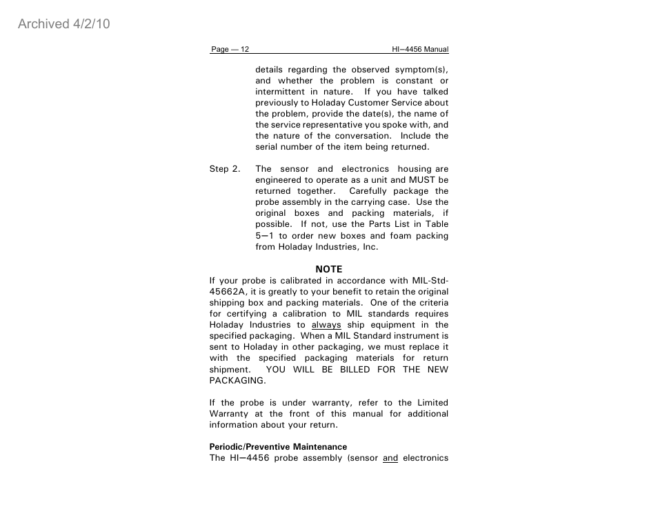 Archived 4/2/10 | ETS-Lindgren HI-4456 Isotropic Electric Field Probe (Archived) User Manual | Page 17 / 35