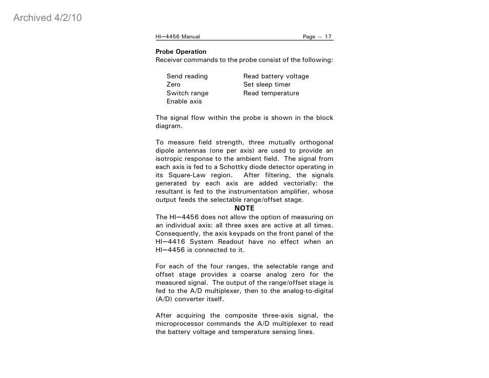 Archived 4/2/10 | ETS-Lindgren HI-4456 Isotropic Electric Field Probe (Archived) User Manual | Page 22 / 35
