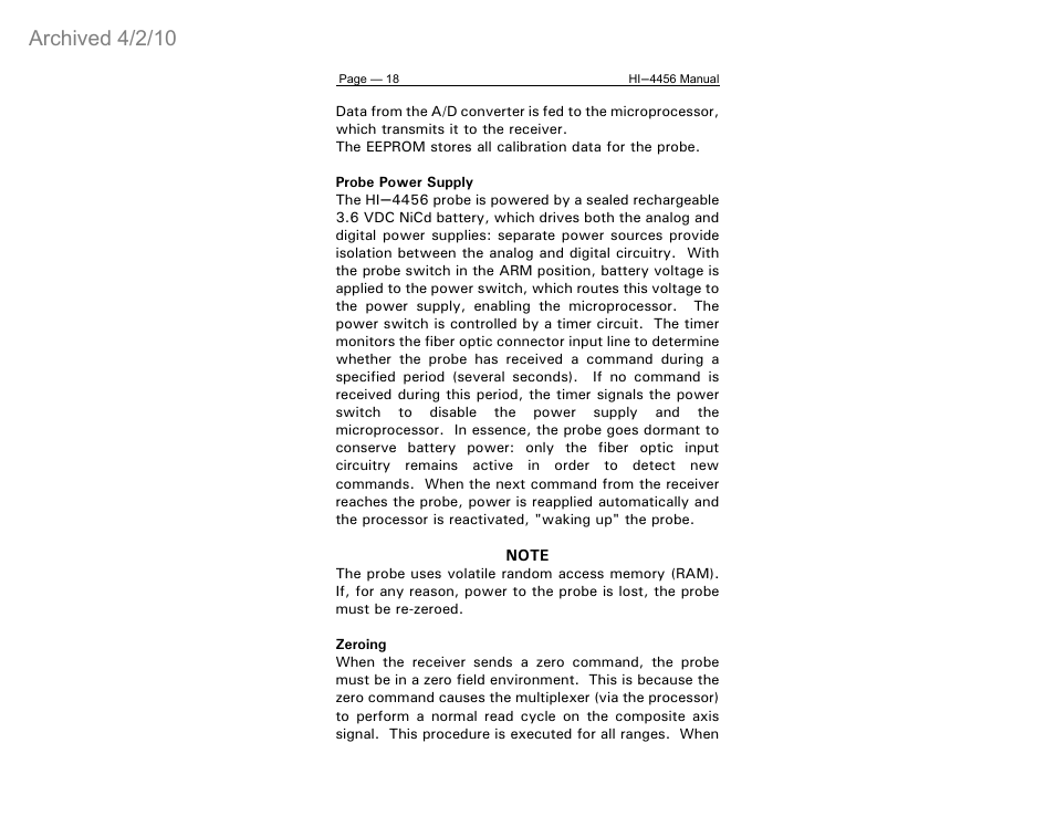 Archived 4/2/10 | ETS-Lindgren HI-4456 Isotropic Electric Field Probe (Archived) User Manual | Page 23 / 35