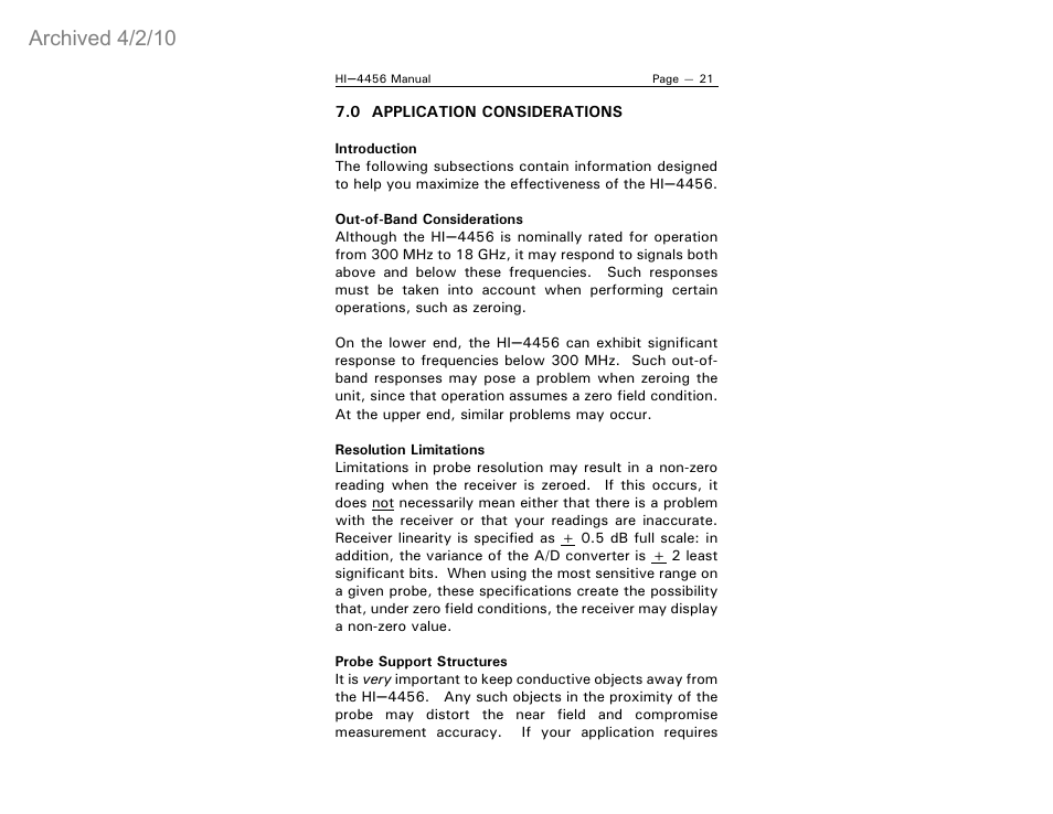 Archived 4/2/10 | ETS-Lindgren HI-4456 Isotropic Electric Field Probe (Archived) User Manual | Page 26 / 35