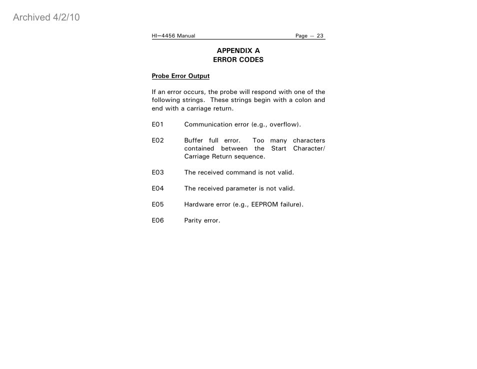 Archived 4/2/10 | ETS-Lindgren HI-4456 Isotropic Electric Field Probe (Archived) User Manual | Page 28 / 35
