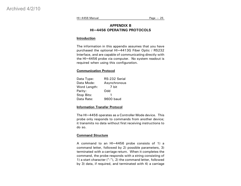 Archived 4/2/10 | ETS-Lindgren HI-4456 Isotropic Electric Field Probe (Archived) User Manual | Page 30 / 35