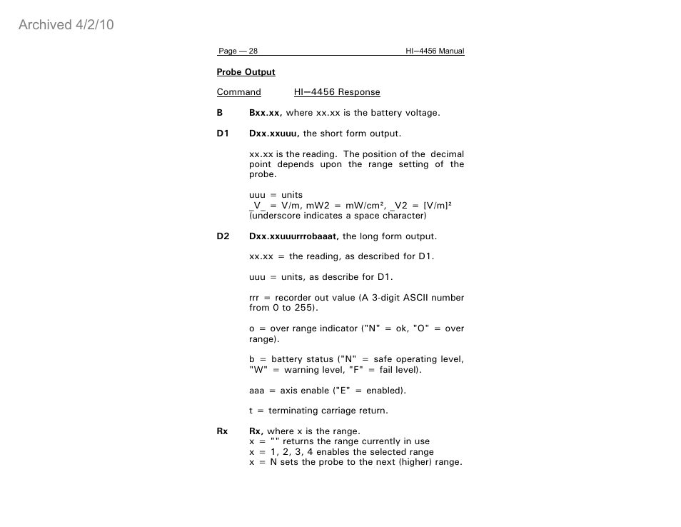 Archived 4/2/10 | ETS-Lindgren HI-4456 Isotropic Electric Field Probe (Archived) User Manual | Page 33 / 35