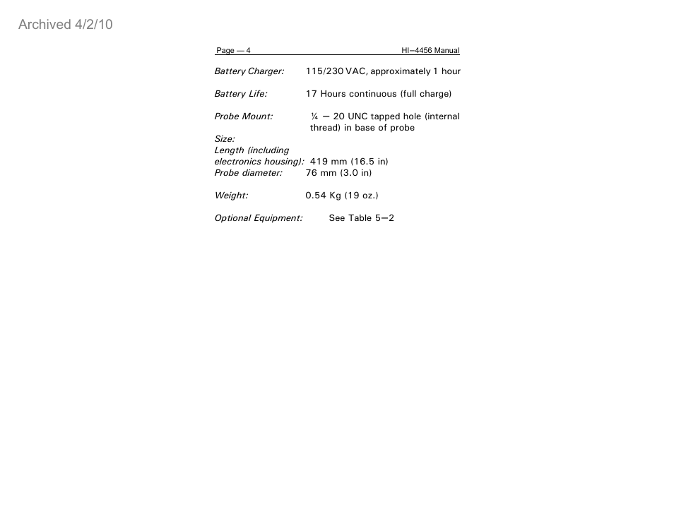 Archived 4/2/10 | ETS-Lindgren HI-4456 Isotropic Electric Field Probe (Archived) User Manual | Page 9 / 35