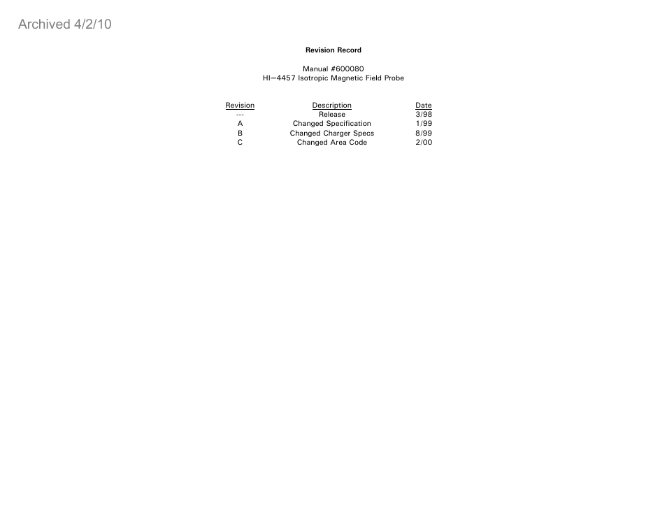 Archived 4/2/10 | ETS-Lindgren HI-4457 Isotropic Magnetic Field Probe (Archived) User Manual | Page 2 / 36