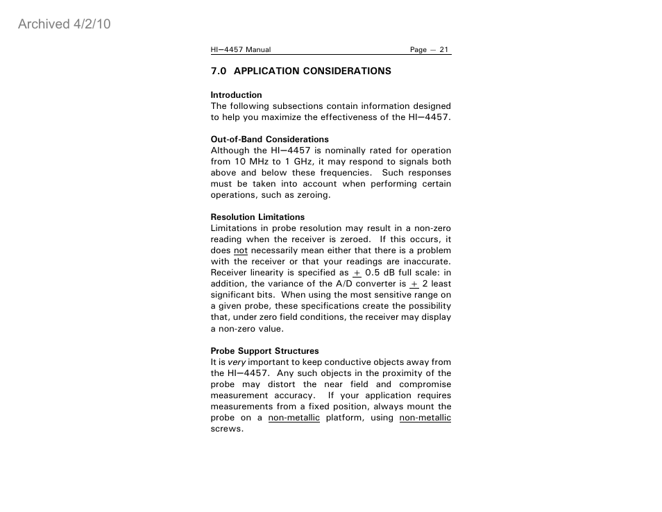 Archived 4/2/10 | ETS-Lindgren HI-4457 Isotropic Magnetic Field Probe (Archived) User Manual | Page 26 / 36