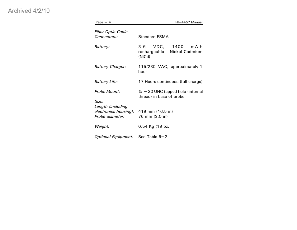 Archived 4/2/10 | ETS-Lindgren HI-4457 Isotropic Magnetic Field Probe (Archived) User Manual | Page 9 / 36
