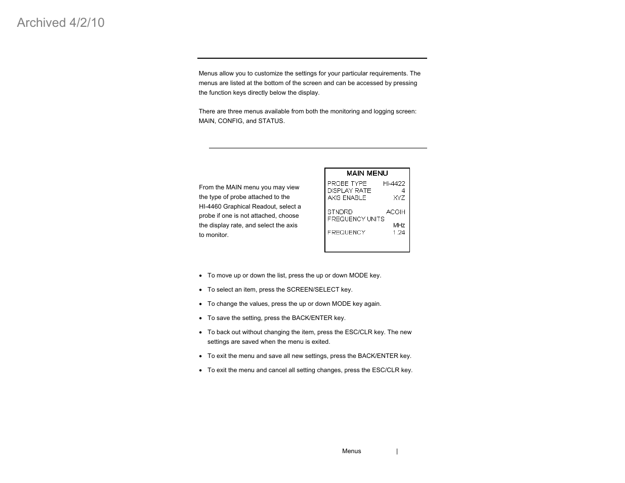 Archived 4/2/10, 0 menus | ETS-Lindgren HI-4460 Graphical Readout (Archived) User Manual | Page 29 / 77
