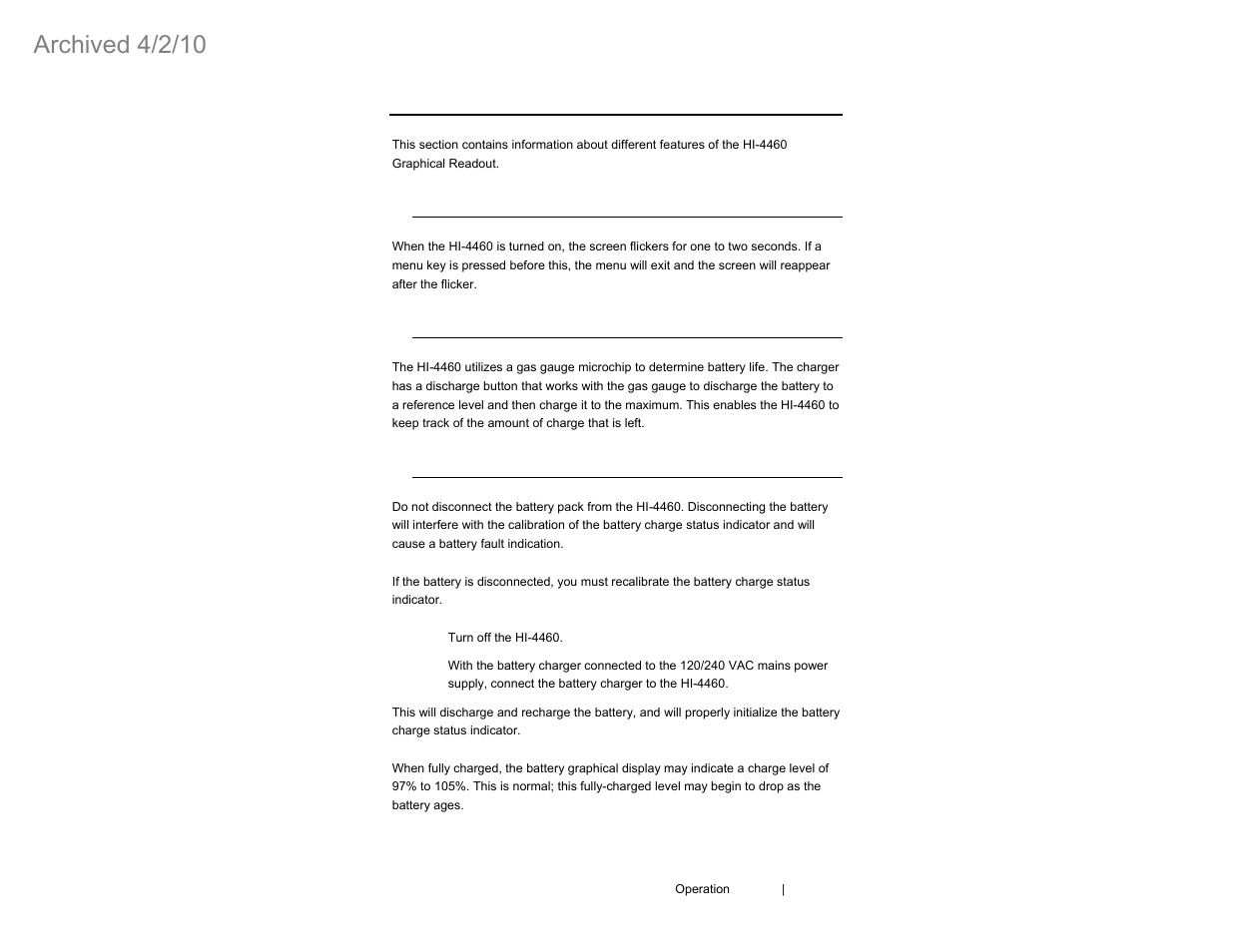 Archived 4/2/10, 0 operation | ETS-Lindgren HI-4460 Graphical Readout (Archived) User Manual | Page 49 / 77