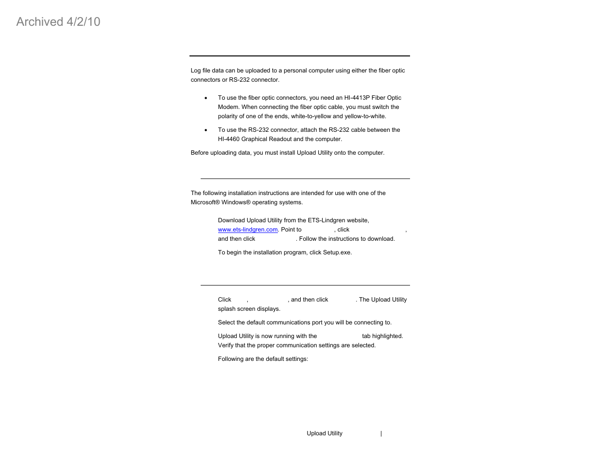 Archived 4/2/10, 0 upload utility | ETS-Lindgren HI-4460 Graphical Readout (Archived) User Manual | Page 53 / 77