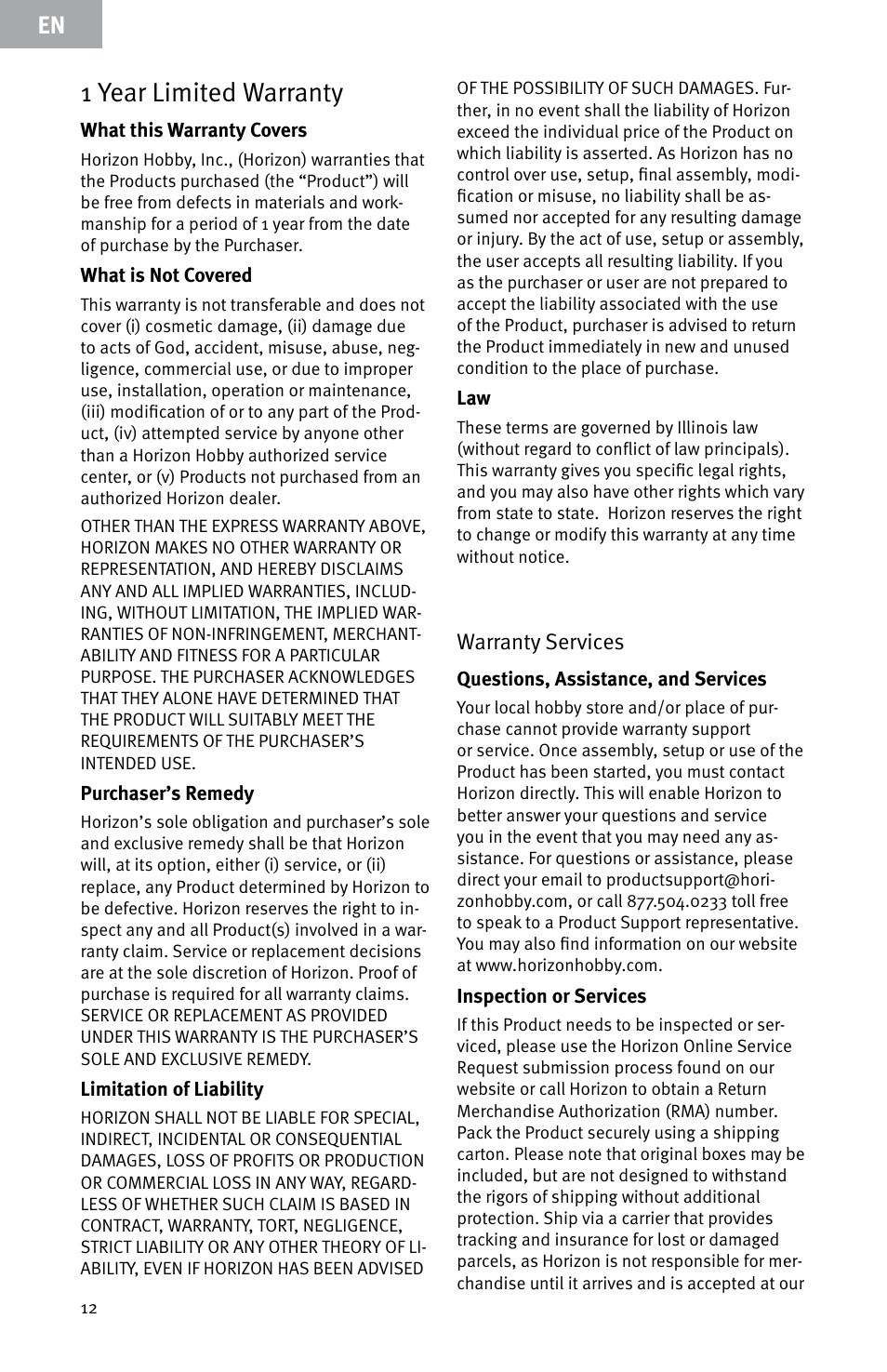 1 year limited warranty | Evolution Engines E7260 User Manual | Page 12 / 56