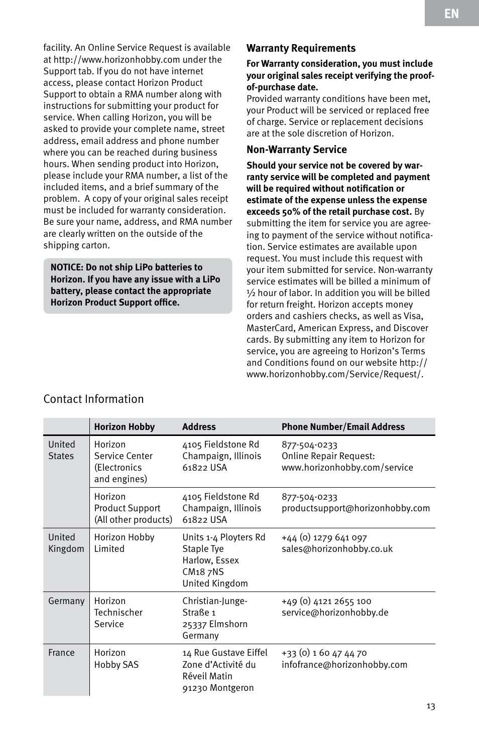 Contact information | Evolution Engines E7260 User Manual | Page 13 / 56