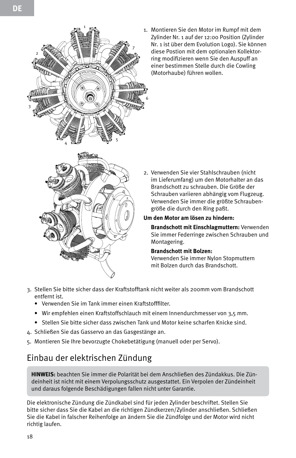 Einbau der elektrischen zündung | Evolution Engines E7260 User Manual | Page 18 / 56