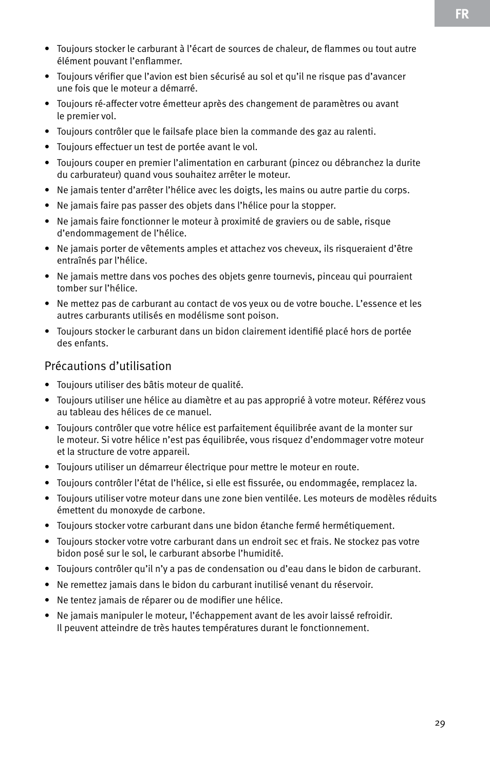 Précautions d’utilisation | Evolution Engines E7260 User Manual | Page 29 / 56