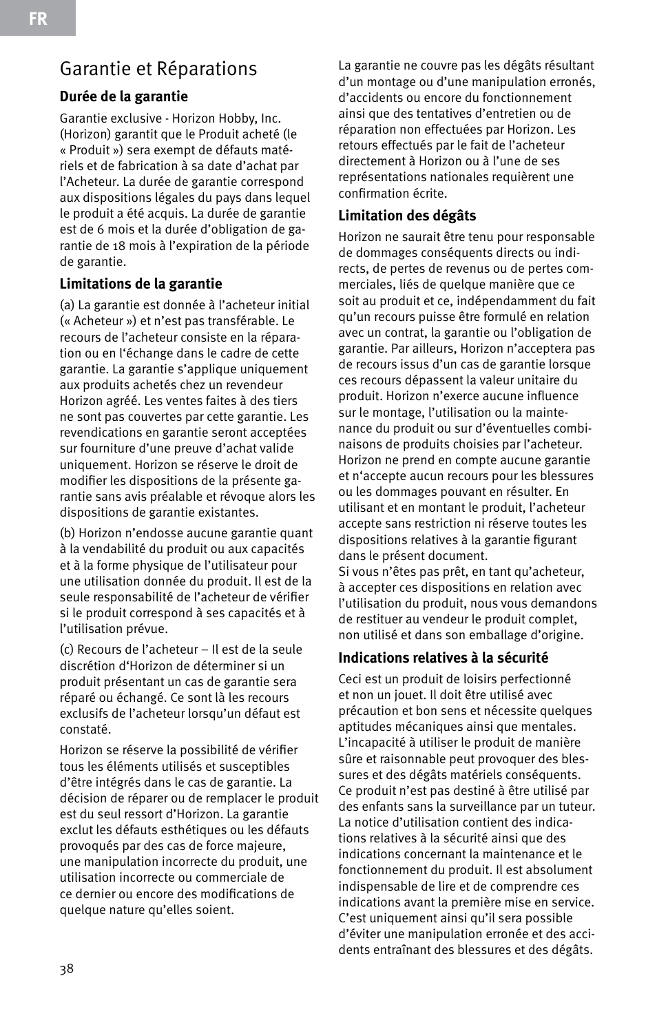 Garantie et réparations | Evolution Engines E7260 User Manual | Page 38 / 56